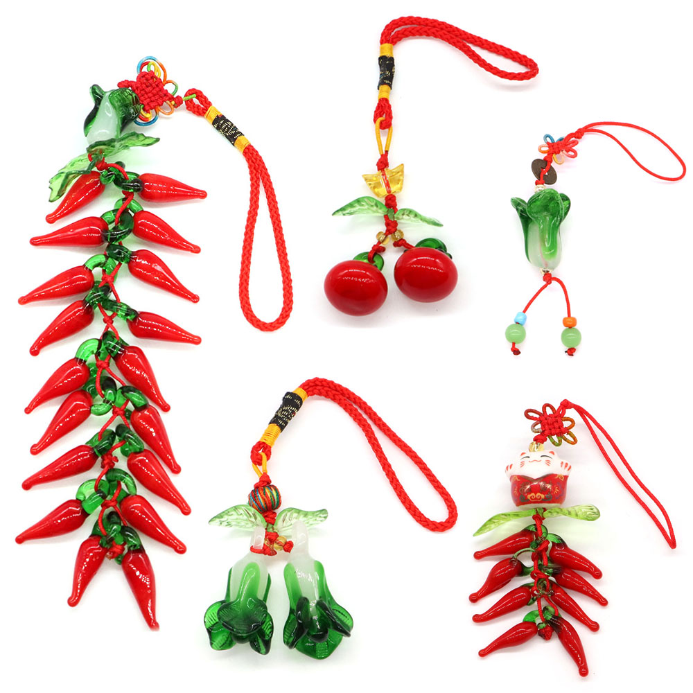 Car Accessories Bangi - Mascot ความมั่งคั่ง Lucky ทองเหลืองเหรียญพริกกะหล่ําปลีมะเขือเทศพวงกุญแจจีนกระเป๋ารถแขวนเครื่องประดับ Fengshui ตกแต่งบ้านของขวัญ