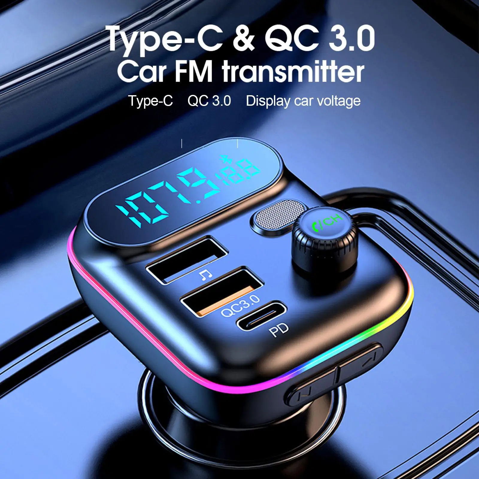 Fm Transmitter - เครื่องส่งสัญญาณ FM ในรถยนต์ PD 18W QC3.0