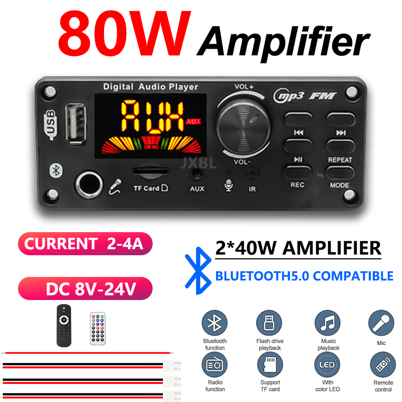 Fm Transmitter - บอร์ดถอดรหัส MP3 บลูทูธ 5.0 กำลังขับ 80W