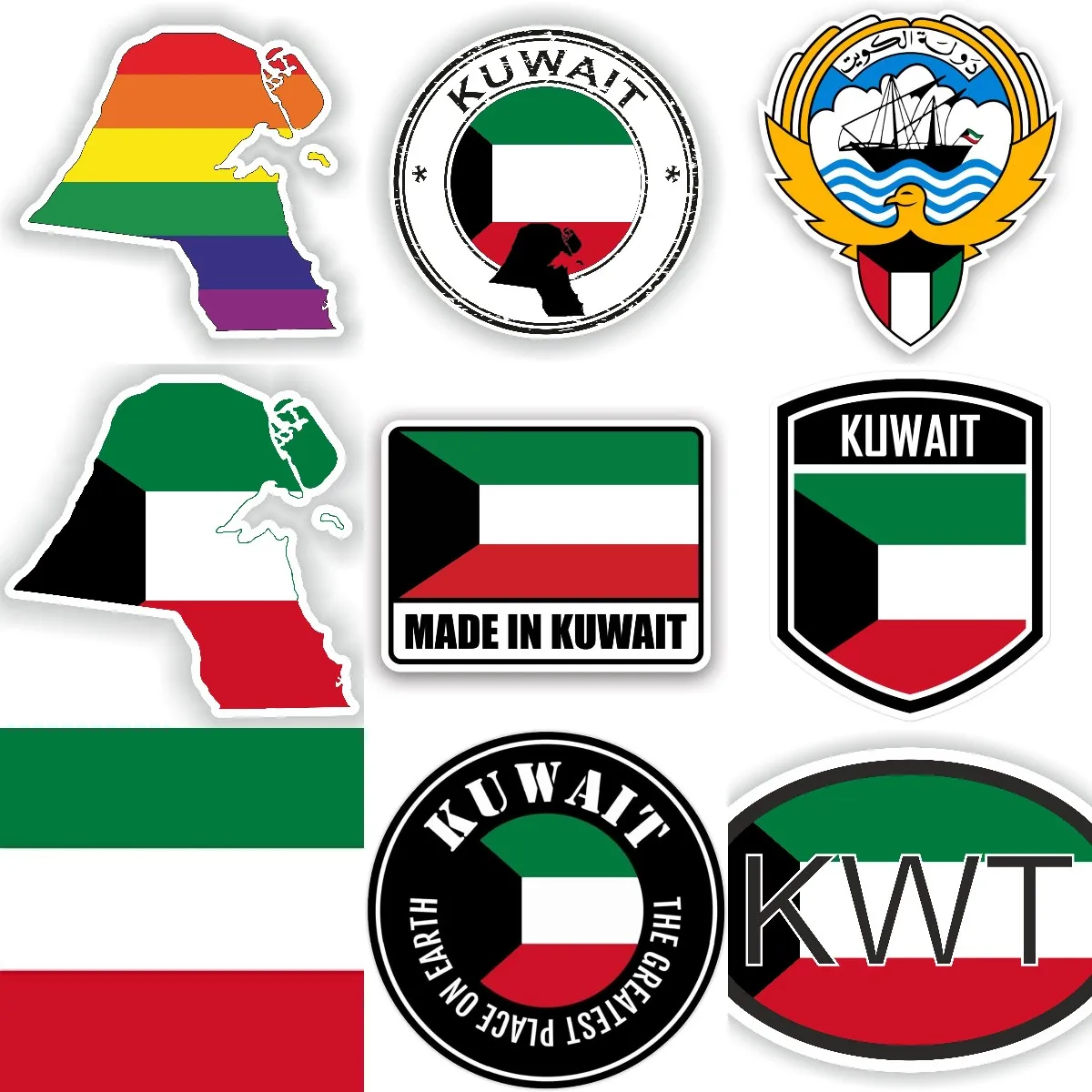 Car Accessories Kuwait - KWT คูเวตต์ธงแผนที่สัญลักษณ์แห่งชาติ Creative PVC สติกเกอร์สําหรับรถจักรยานยนต์แล็ปท็อปรถกันชนจักรยาน Van